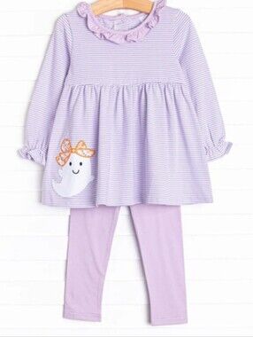 Girls' Lavender Striped Ghost Appliqué Matching Set